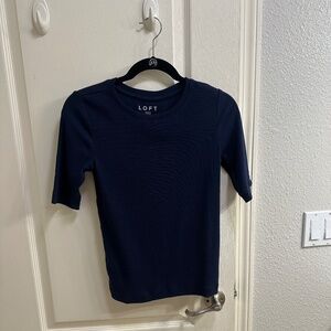 LOFT Navy ribbed elbow sleeve tee - Brand New!